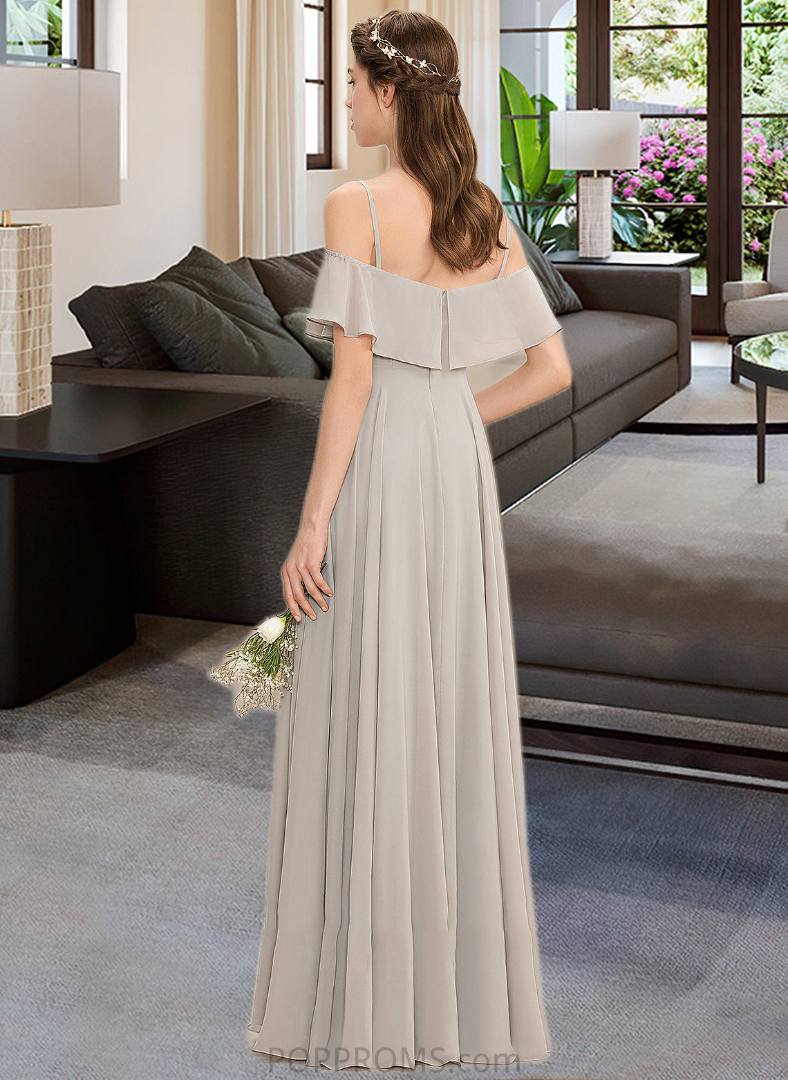 Karley A-Line Off-the-Shoulder Floor-Length Chiffon Bridesmaid Dress PP6P0013202