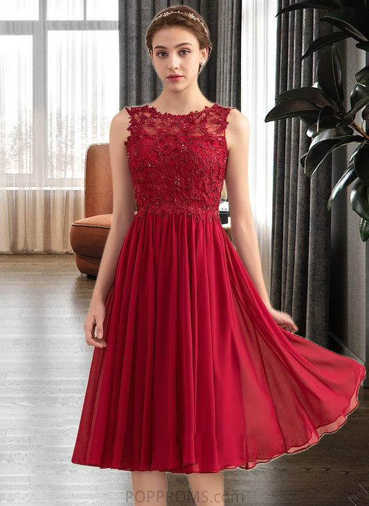 Kianna A-Line Scoop Neck Knee-Length Chiffon Lace Bridesmaid Dress With Beading Sequins PP6P0013208