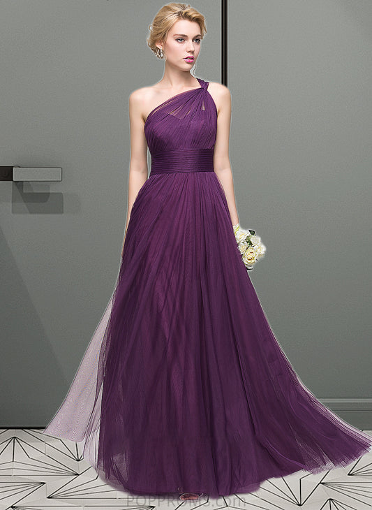 Angelique A-Line One-Shoulder Floor-Length Tulle Bridesmaid Dress With Ruffle PP6P0013216