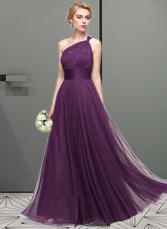 Angelique A-Line One-Shoulder Floor-Length Tulle Bridesmaid Dress With Ruffle PP6P0013216