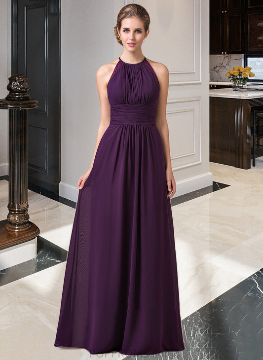 Dulce Chiffon Halter-neck Floor-length Bridesmaid Dress With Lace PP6P0013218