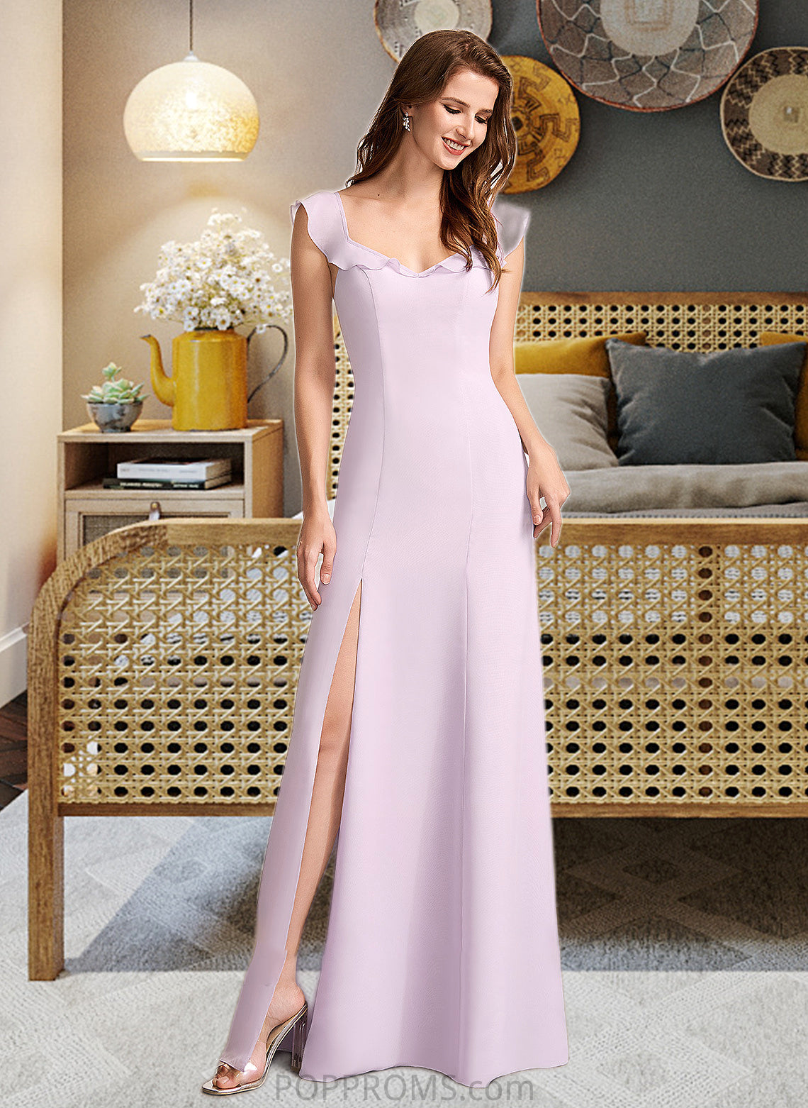 Alessandra A-Line Square Neckline Floor-Length Bridesmaid Dress With Ruffle PP6P0013220