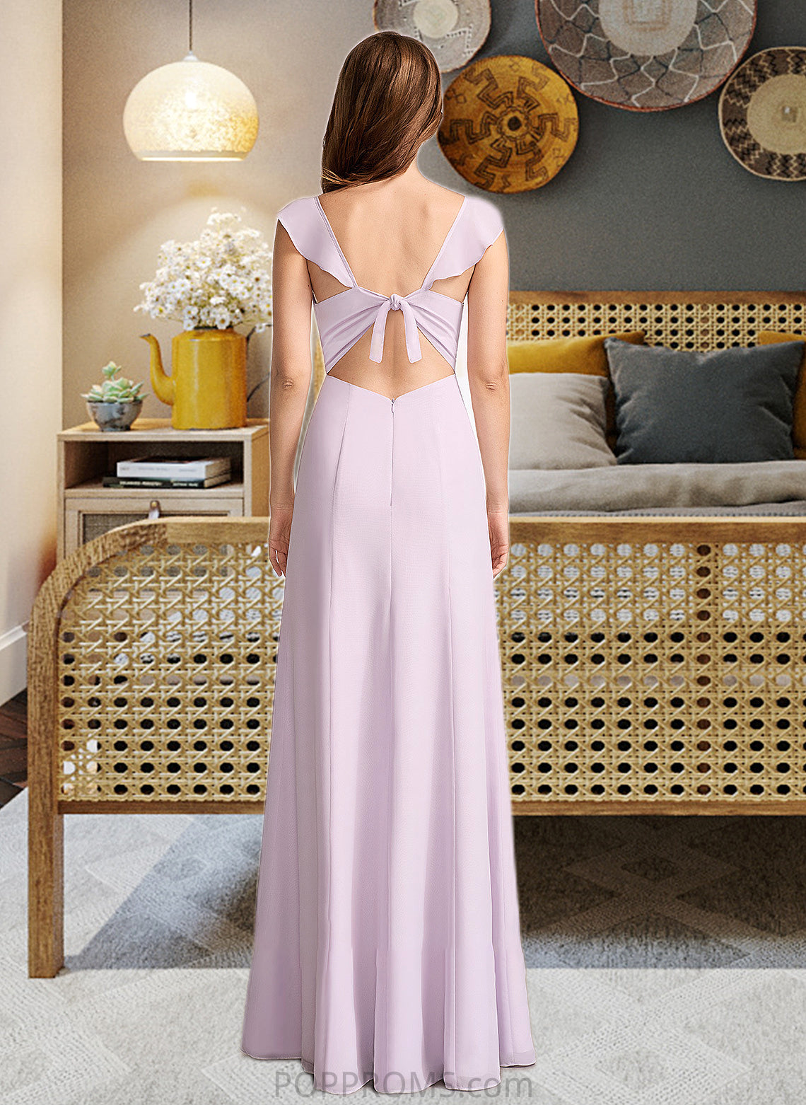 Alessandra A-Line Square Neckline Floor-Length Bridesmaid Dress With Ruffle PP6P0013220