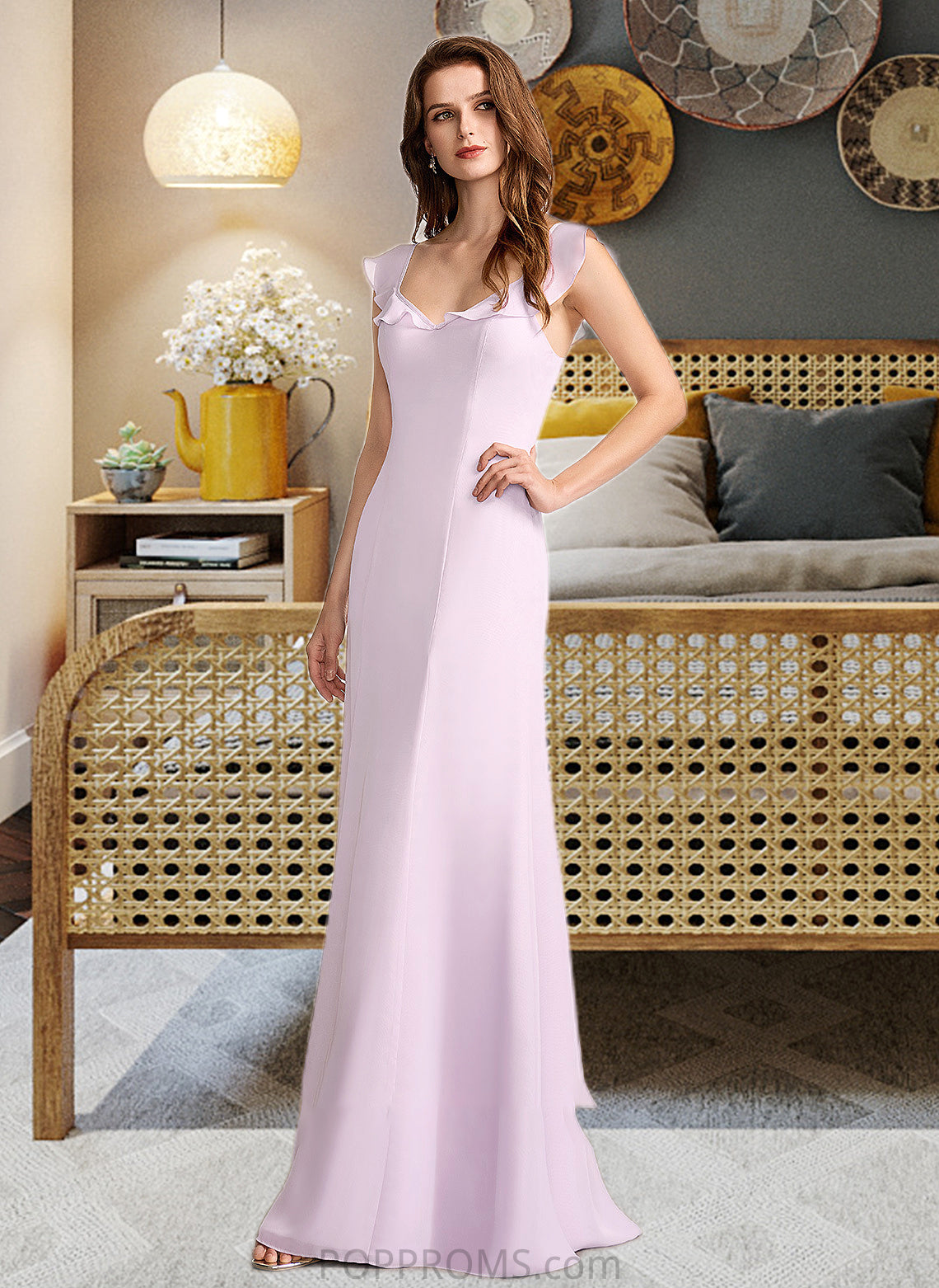 Alessandra A-Line Square Neckline Floor-Length Bridesmaid Dress With Ruffle PP6P0013220