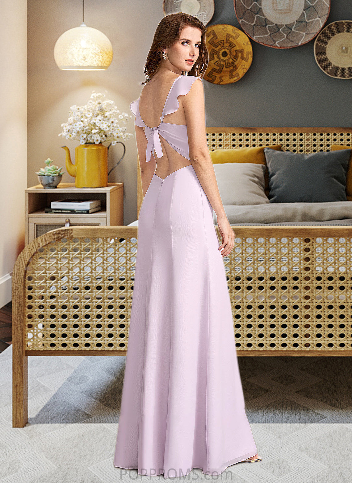 Alessandra A-Line Square Neckline Floor-Length Bridesmaid Dress With Ruffle PP6P0013220