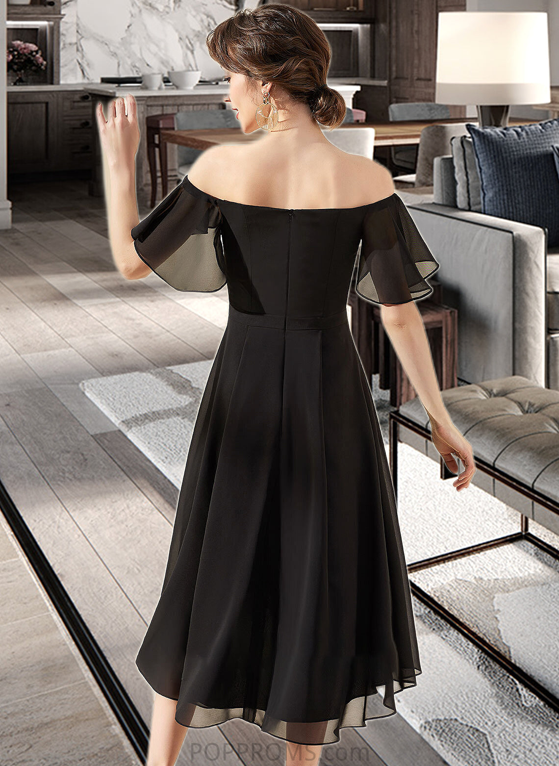 Geraldine A-Line Off-the-Shoulder Asymmetrical Chiffon Bridesmaid Dress With Cascading Ruffles PP6P0013224