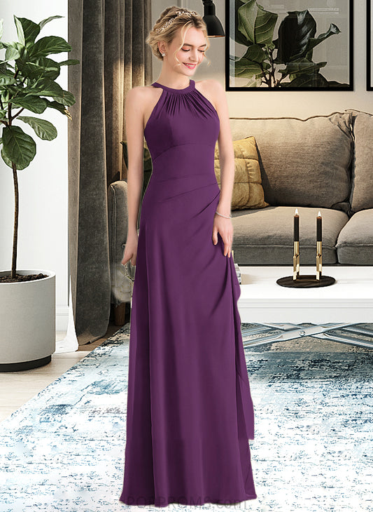 Khloe A-Line Scoop Neck Floor-Length Chiffon Bridesmaid Dress With Cascading Ruffles PP6P0013228