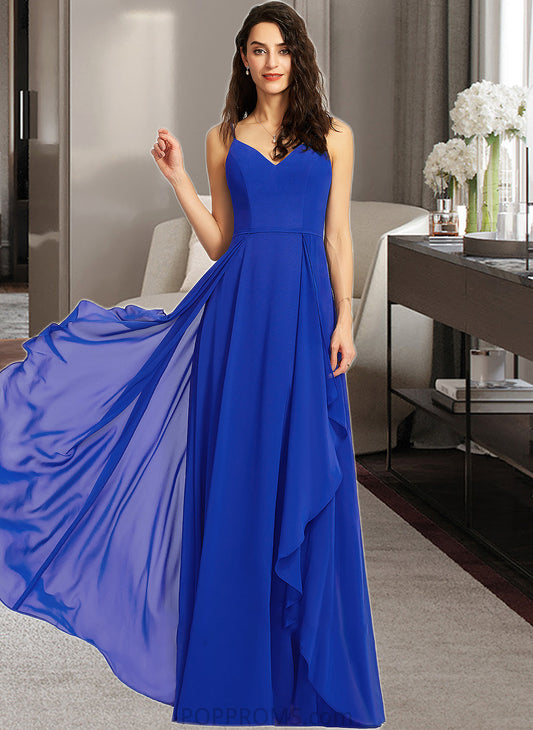 Lilian A-Line V-neck Floor-Length Bridesmaid Dress With Ruffle PP6P0013233