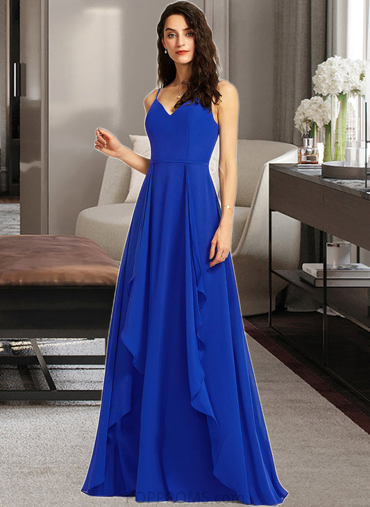 Lilian A-Line V-neck Floor-Length Bridesmaid Dress With Ruffle PP6P0013233