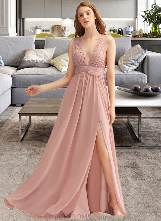 Lila A-LineV-neckFloor-LengthChiffonBridesmaidDressWithSplitFront#251361 PP6P0013235