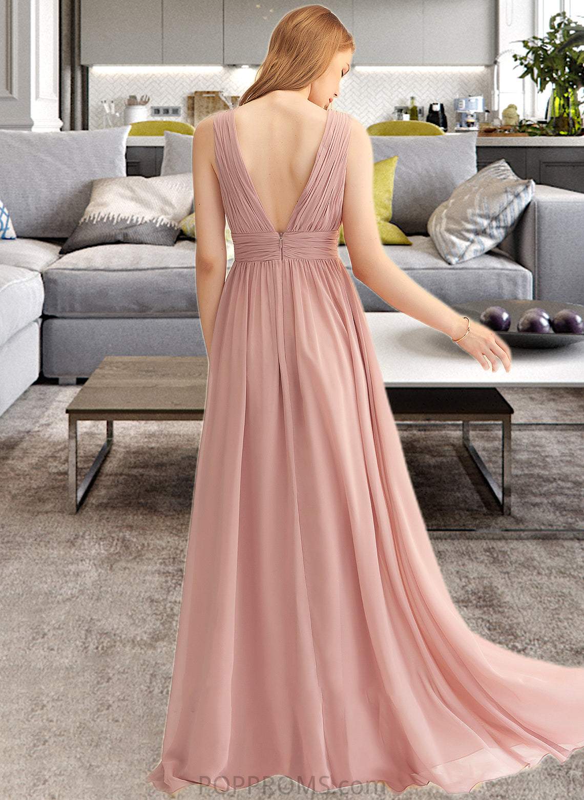 Lila A-LineV-neckFloor-LengthChiffonBridesmaidDressWithSplitFront#251361 PP6P0013235