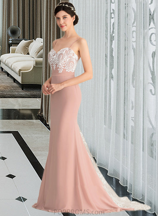 Madilynn Trumpet/Mermaid Sweetheart Sweep Train Chiffon Lace Bridesmaid Dress PP6P0013237