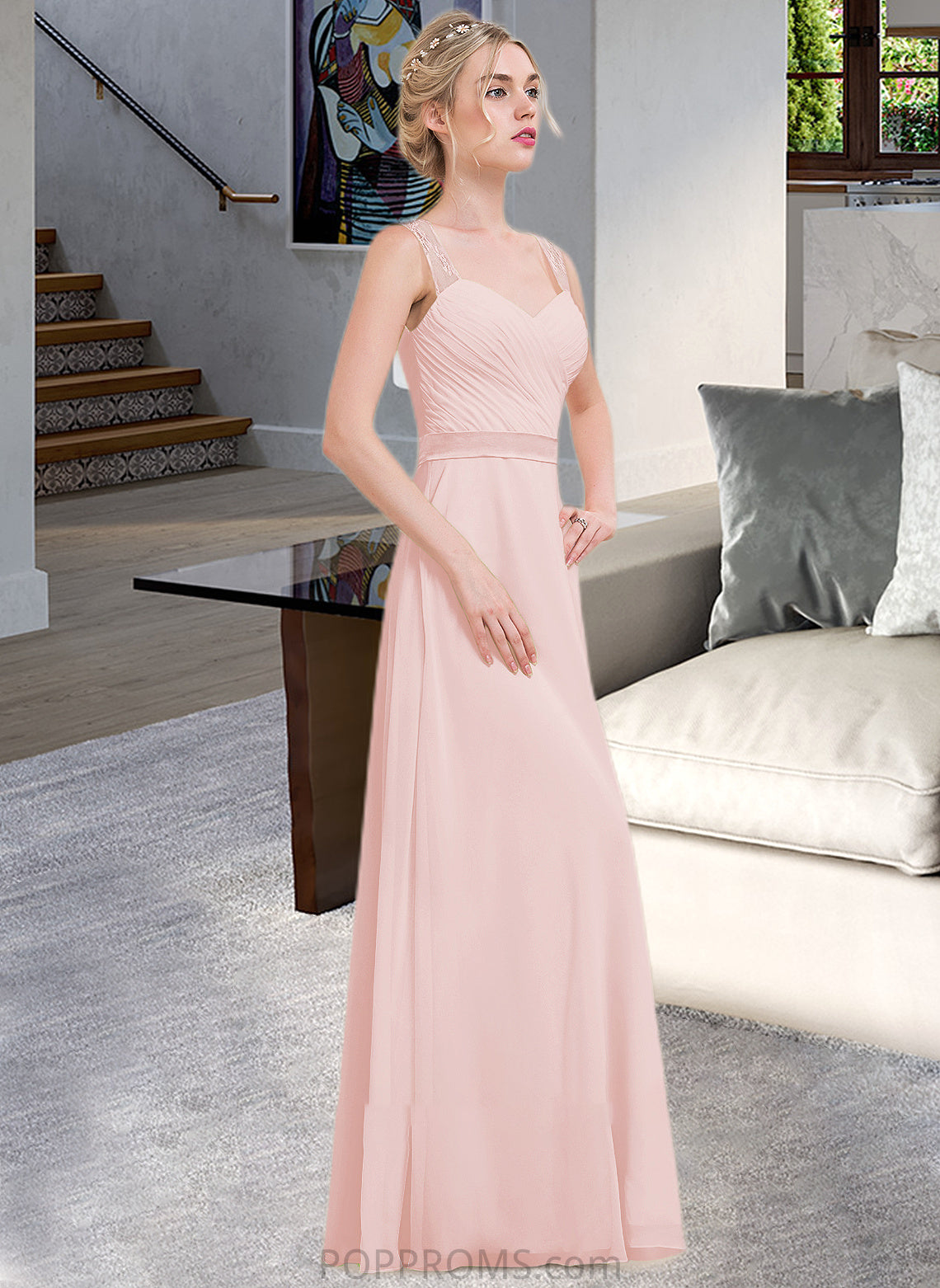 Cristina A-Line/Princess Sweetheart Floor-Length Chiffon Bridesmaid Dress With Ruffle PP6P0013239