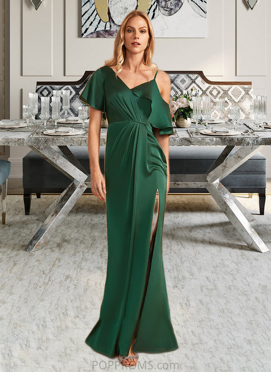 Nancy Sheath/Column V-neck Floor-Length Bridesmaid Dress With Split Front PP6P0013241