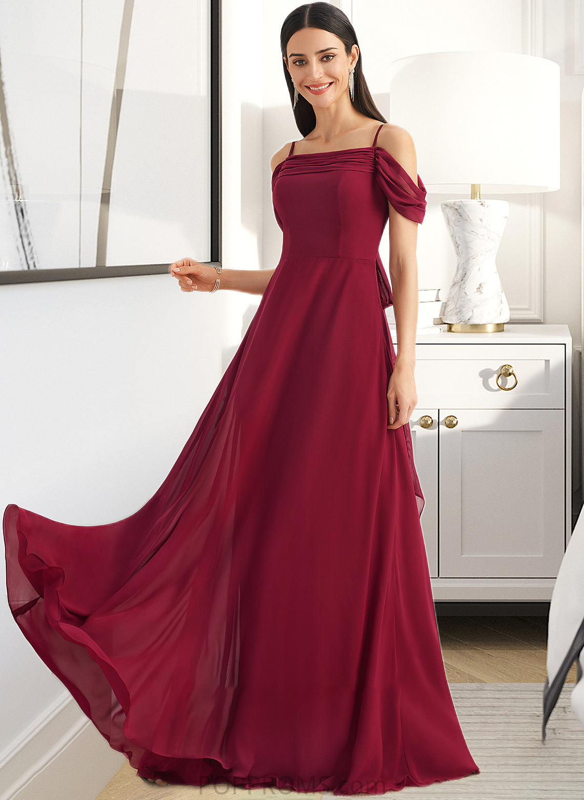 Alisa A-Line Square Neckline Floor-Length Bridesmaid Dress With Bow(s) PP6P0013242