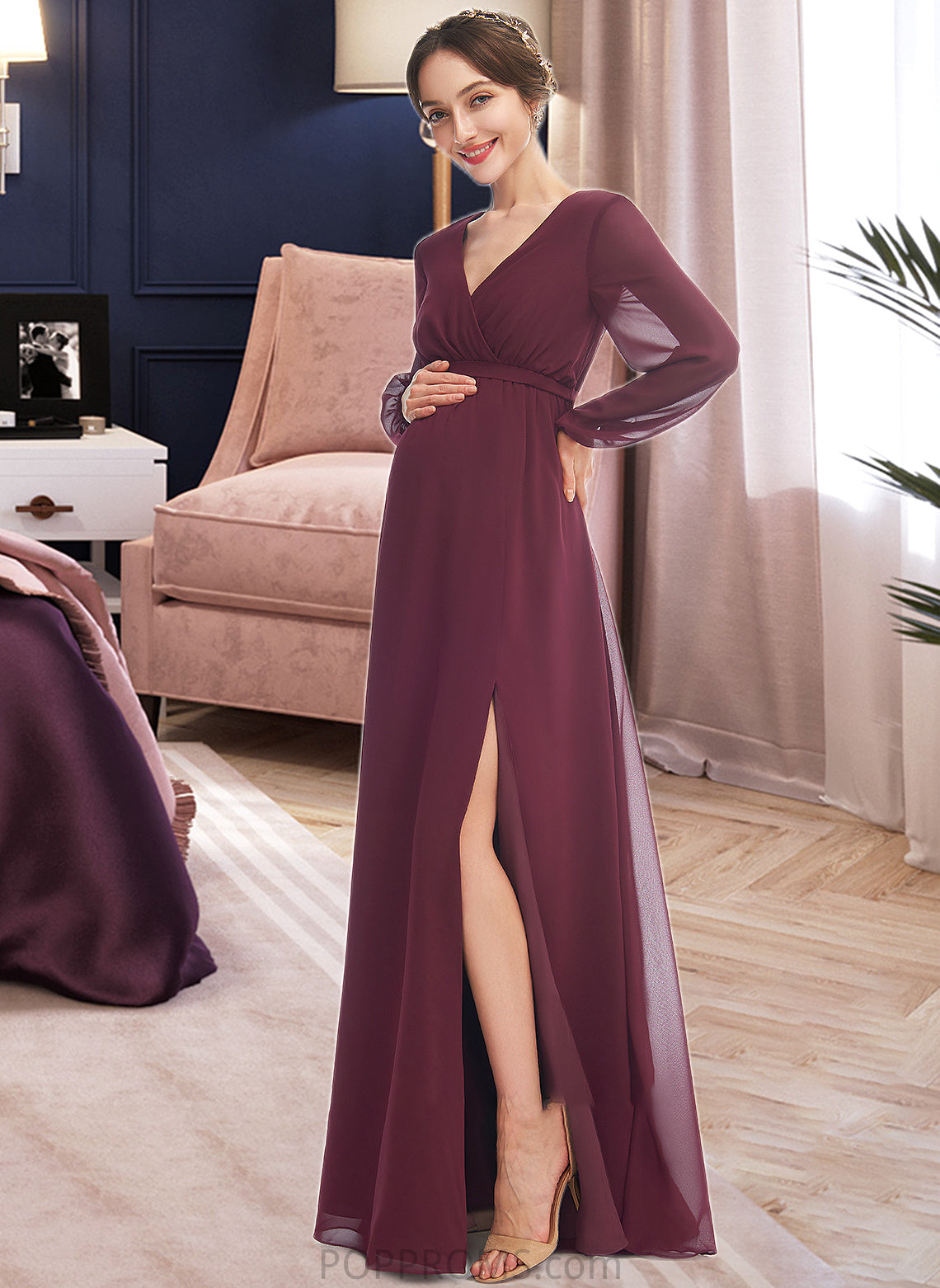 Meadow A-Line V-neck Floor-Length Bridesmaid Dress With Split Front PP6P0013244