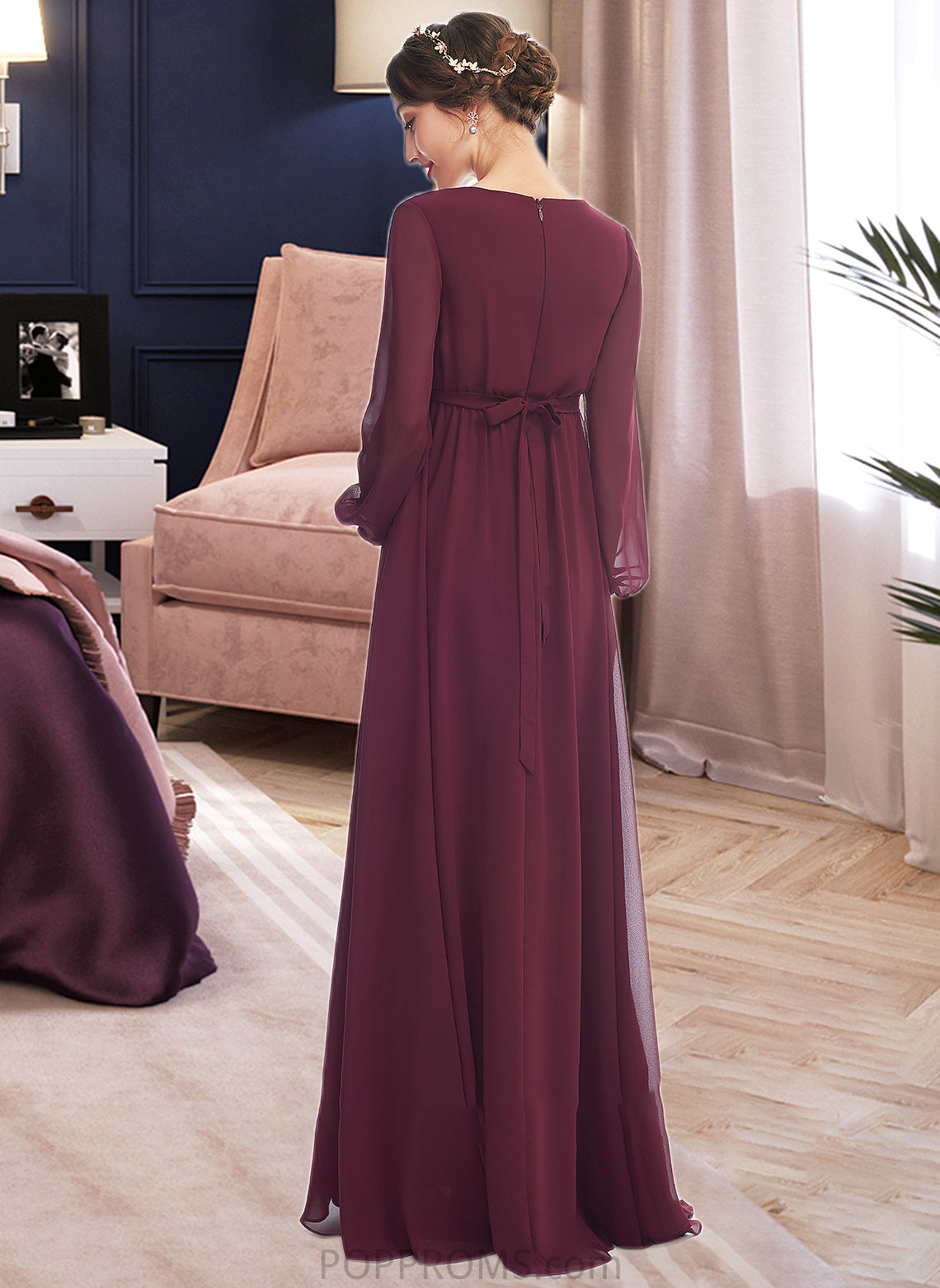 Meadow A-Line V-neck Floor-Length Bridesmaid Dress With Split Front PP6P0013244