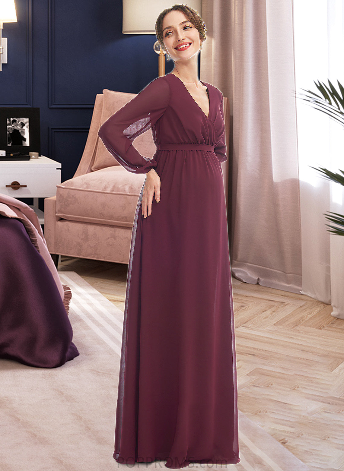 Meadow A-Line V-neck Floor-Length Bridesmaid Dress With Split Front PP6P0013244