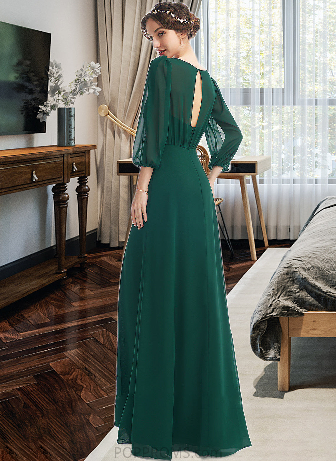 Katrina A-Line Scoop Neck Floor-Length Bridesmaid Dress With Split Front PP6P0013245