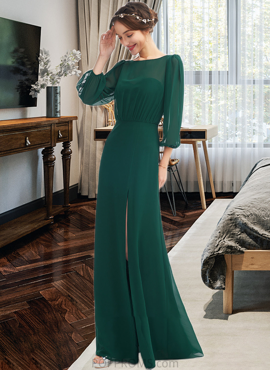 Katrina A-Line Scoop Neck Floor-Length Bridesmaid Dress With Split Front PP6P0013245