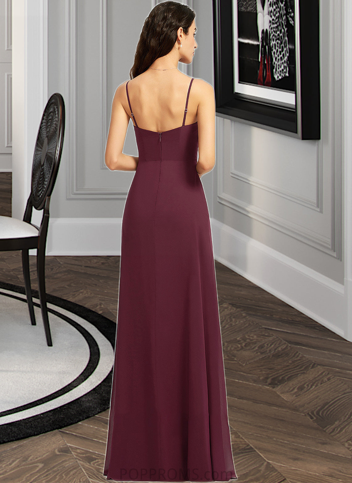 Baylee Sheath/Column V-neck Floor-Length Bridesmaid Dress With Ruffle Split Front PP6P0013247