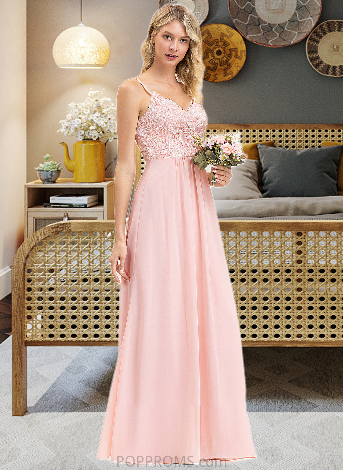 Ayla A-Line Sweetheart Floor-Length Chiffon Lace Bridesmaid Dress PP6P0013248