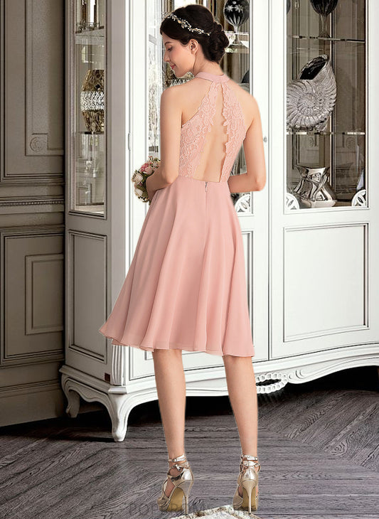 Pam A-Line Scoop Neck Knee-Length Chiffon Bridesmaid Dress With Lace Pockets PP6P0013249