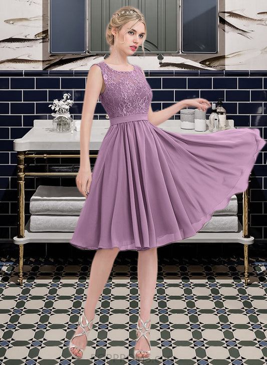 Martina A-Line Square Neckline Knee-Length Chiffon Lace Bridesmaid Dress PP6P0013252