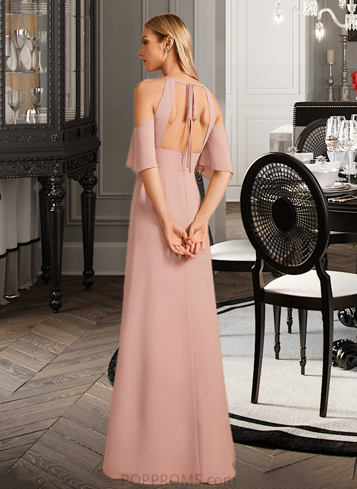 Laci Sheath/Column High Neck Floor-Length Bridesmaid Dress With Split Front PP6P0013254