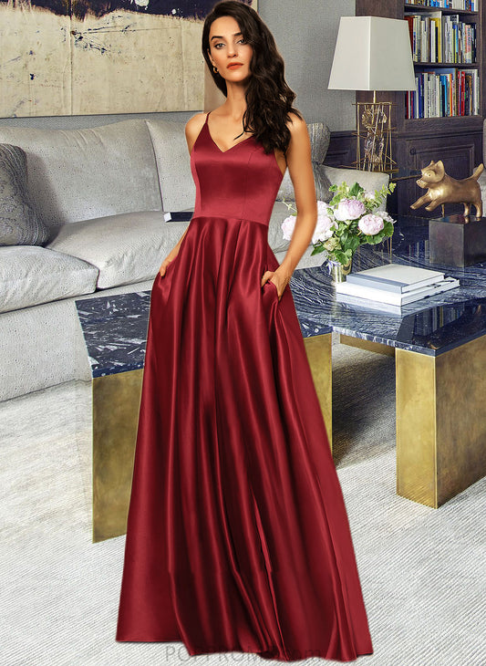 Janey A-LineV-neckFloor-LengthSatinBridesmaidDressWithPockets#251382 PP6P0013256