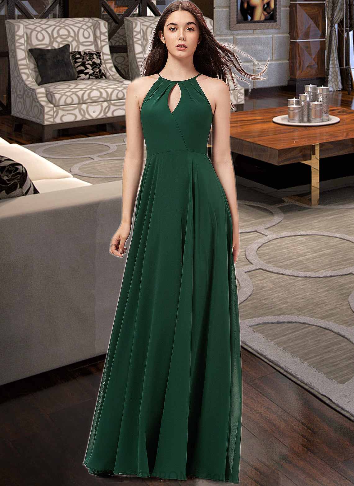 Adelyn A-Line Scoop Neck Floor-Length Chiffon Bridesmaid Dress PP6P0013257