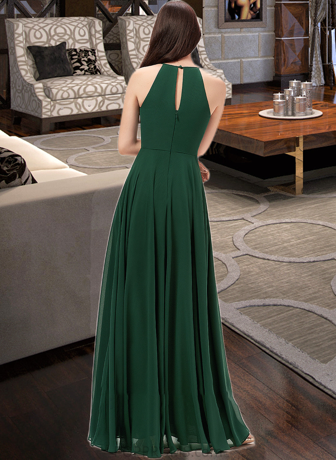 Adelyn A-Line Scoop Neck Floor-Length Chiffon Bridesmaid Dress PP6P0013257