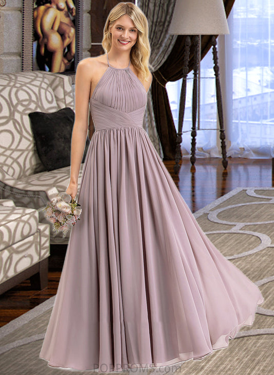 Wendy Empire Halter Floor-Length Chiffon Bridesmaid Dress With Ruffle Bow(s) PP6P0013258