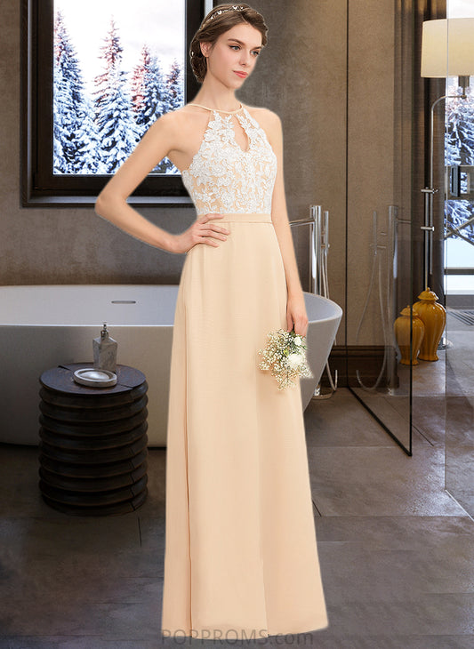 Matilda A-Line Scoop Neck Floor-Length Chiffon Lace Bridesmaid Dress With Bow(s) PP6P0013259