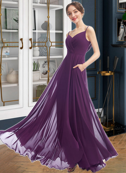 Kyra A-Line V-neck Floor-Length Bridesmaid Dress With Pockets PP6P0013263