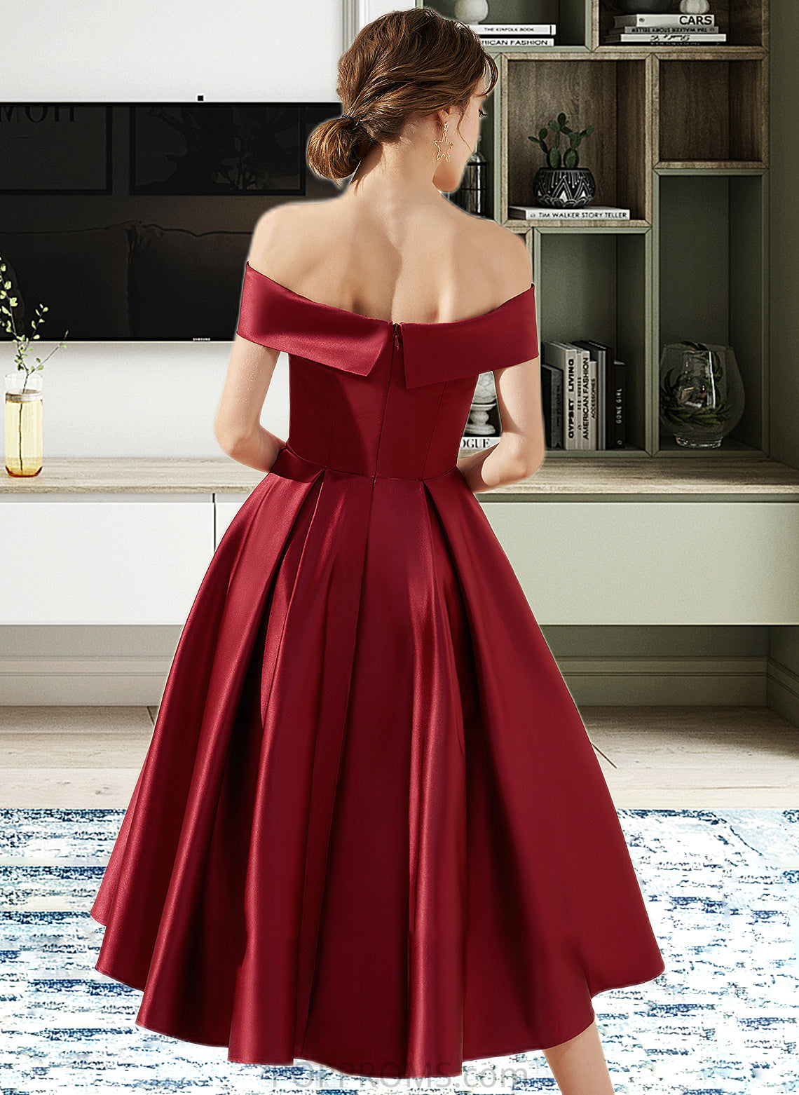 Lizeth A-Line Off-the-Shoulder Asymmetrical Satin Bridesmaid Dress With Pockets PP6P0013264