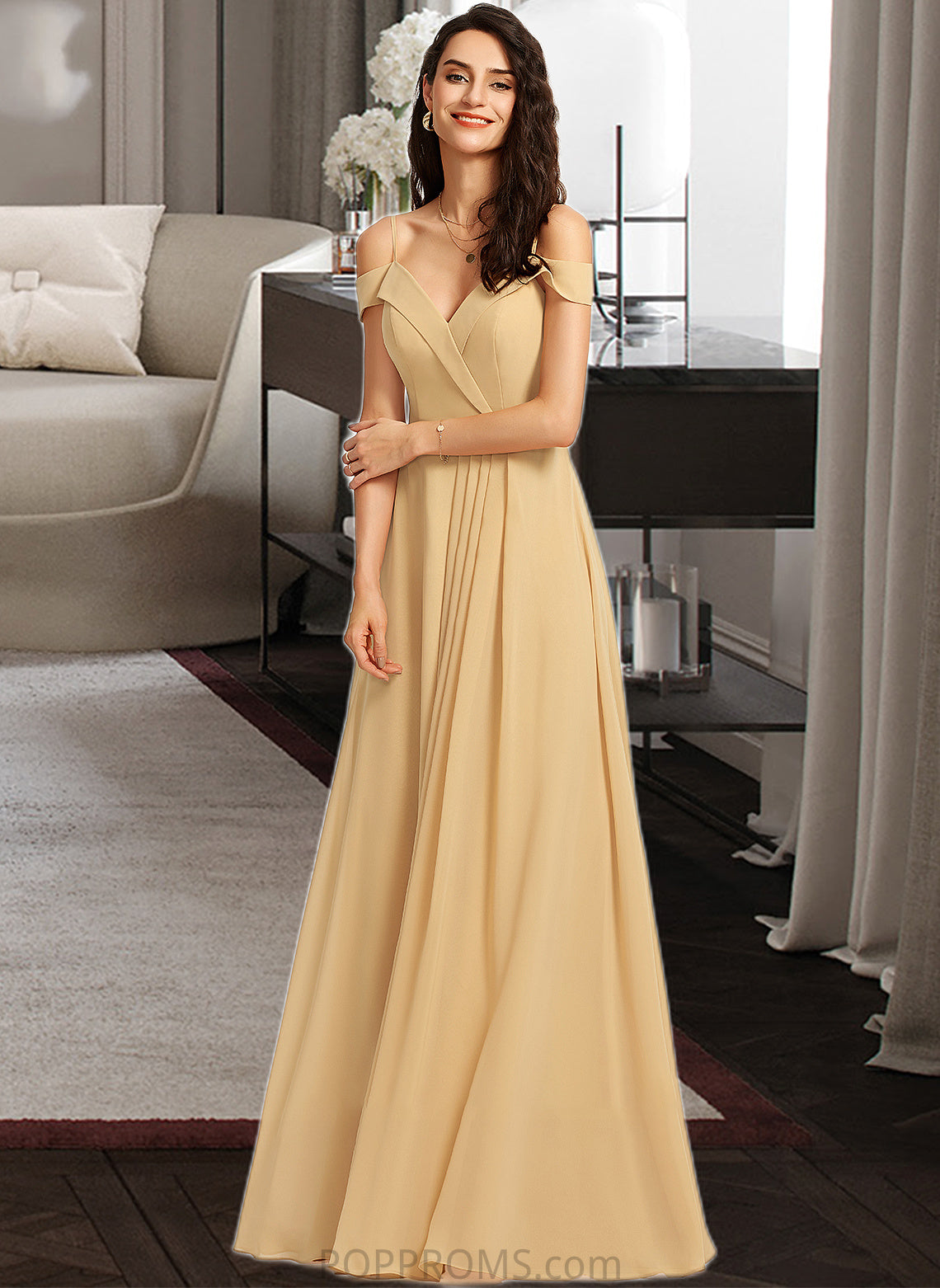 Dana A-Line V-neck Floor-Length Bridesmaid Dress PP6P0013265