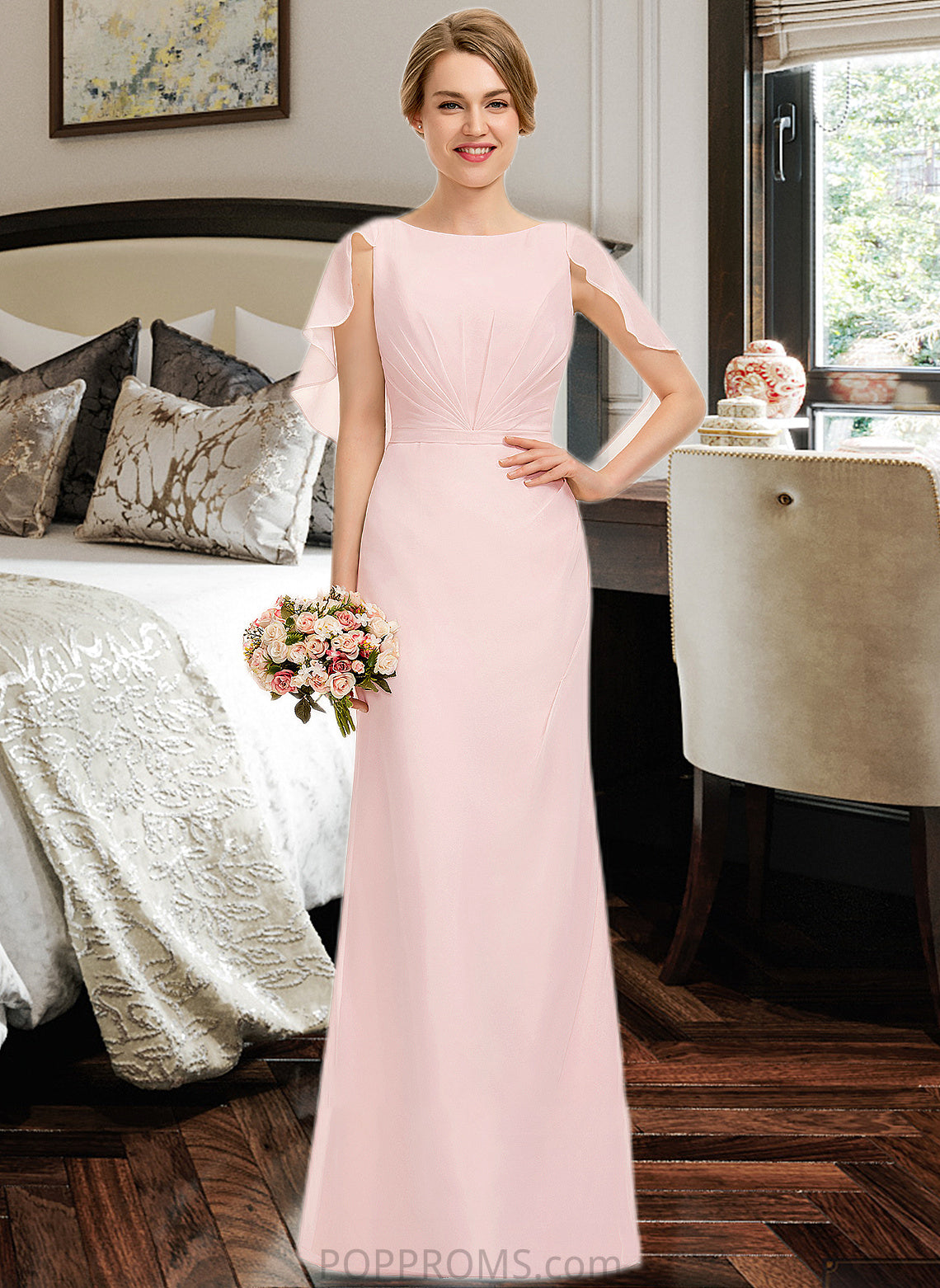 Corinne A-Line Scoop Neck Floor-Length Chiffon Bridesmaid Dress With Cascading Ruffles PP6P0013269