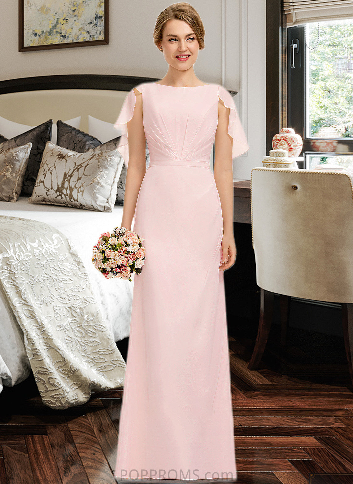 Corinne A-Line Scoop Neck Floor-Length Chiffon Bridesmaid Dress With Cascading Ruffles PP6P0013269