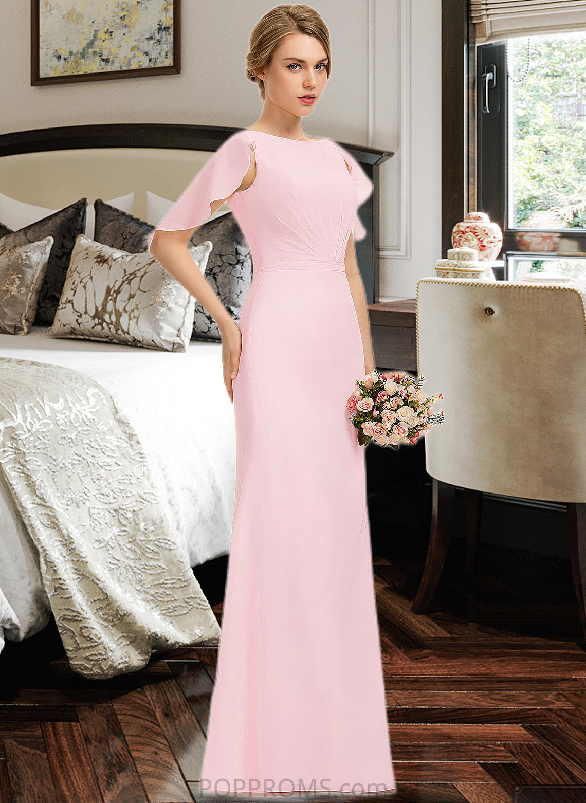 Corinne A-Line Scoop Neck Floor-Length Chiffon Bridesmaid Dress With Cascading Ruffles PP6P0013269