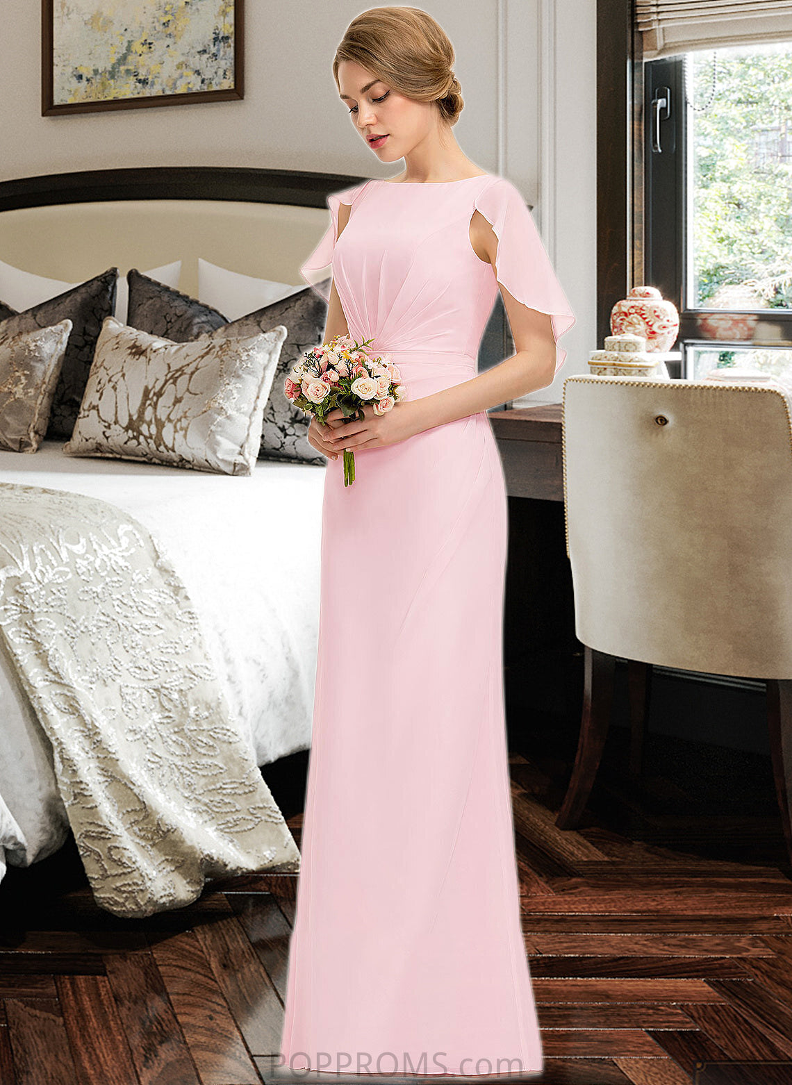 Corinne A-Line Scoop Neck Floor-Length Chiffon Bridesmaid Dress With Cascading Ruffles PP6P0013269