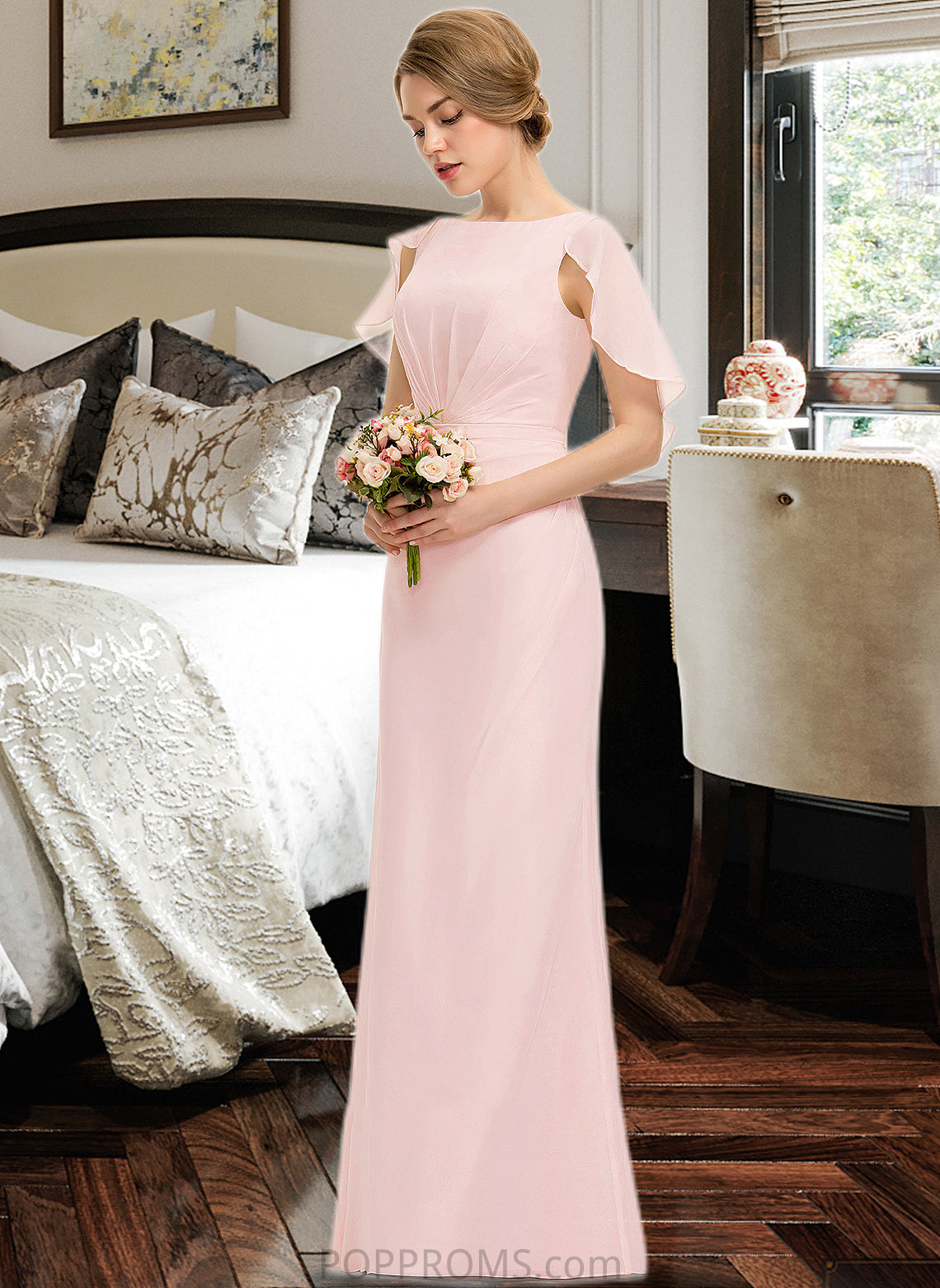 Corinne A-Line Scoop Neck Floor-Length Chiffon Bridesmaid Dress With Cascading Ruffles PP6P0013269