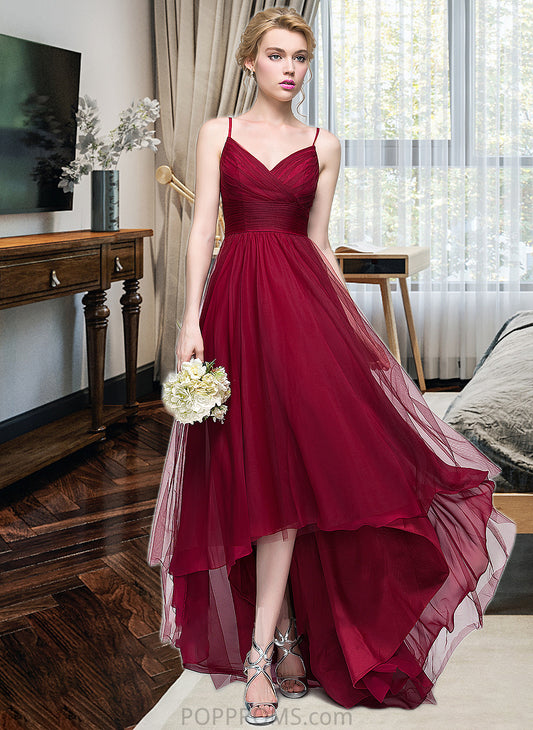 Tracy A-Line V-neck Asymmetrical Tulle Bridesmaid Dress PP6P0013270