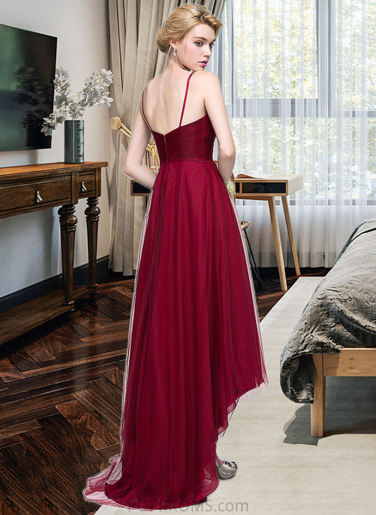 Tracy A-Line V-neck Asymmetrical Tulle Bridesmaid Dress PP6P0013270