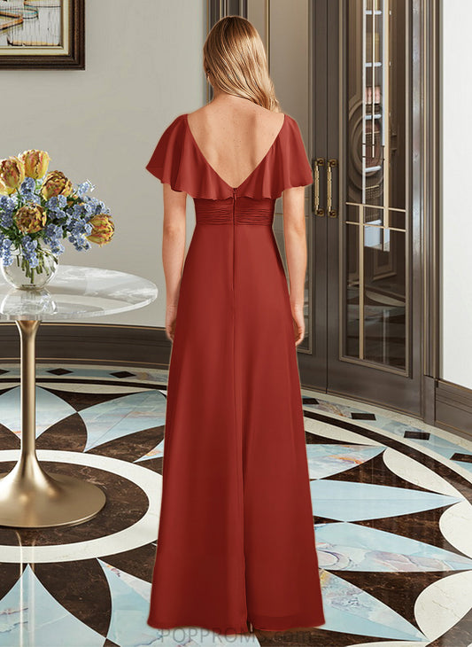 Miya A-Line High Neck Floor-Length Bridesmaid Dress With Ruffle Split Front PP6P0013271