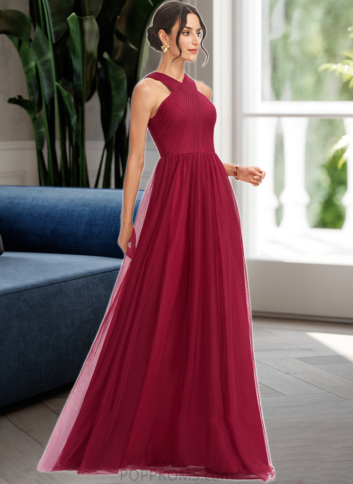 Rylie A-Line Halter Floor-Length Bridesmaid Dress With Ruffle PP6P0013274