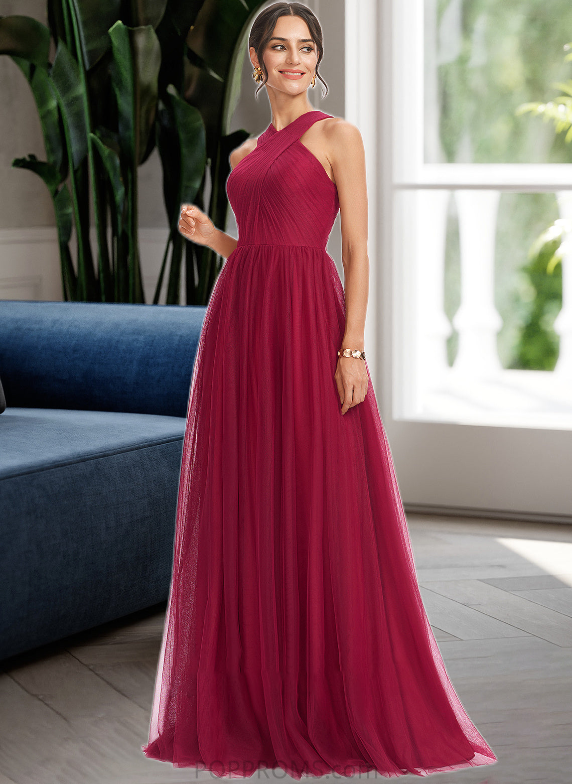 Rylie A-Line Halter Floor-Length Bridesmaid Dress With Ruffle PP6P0013274