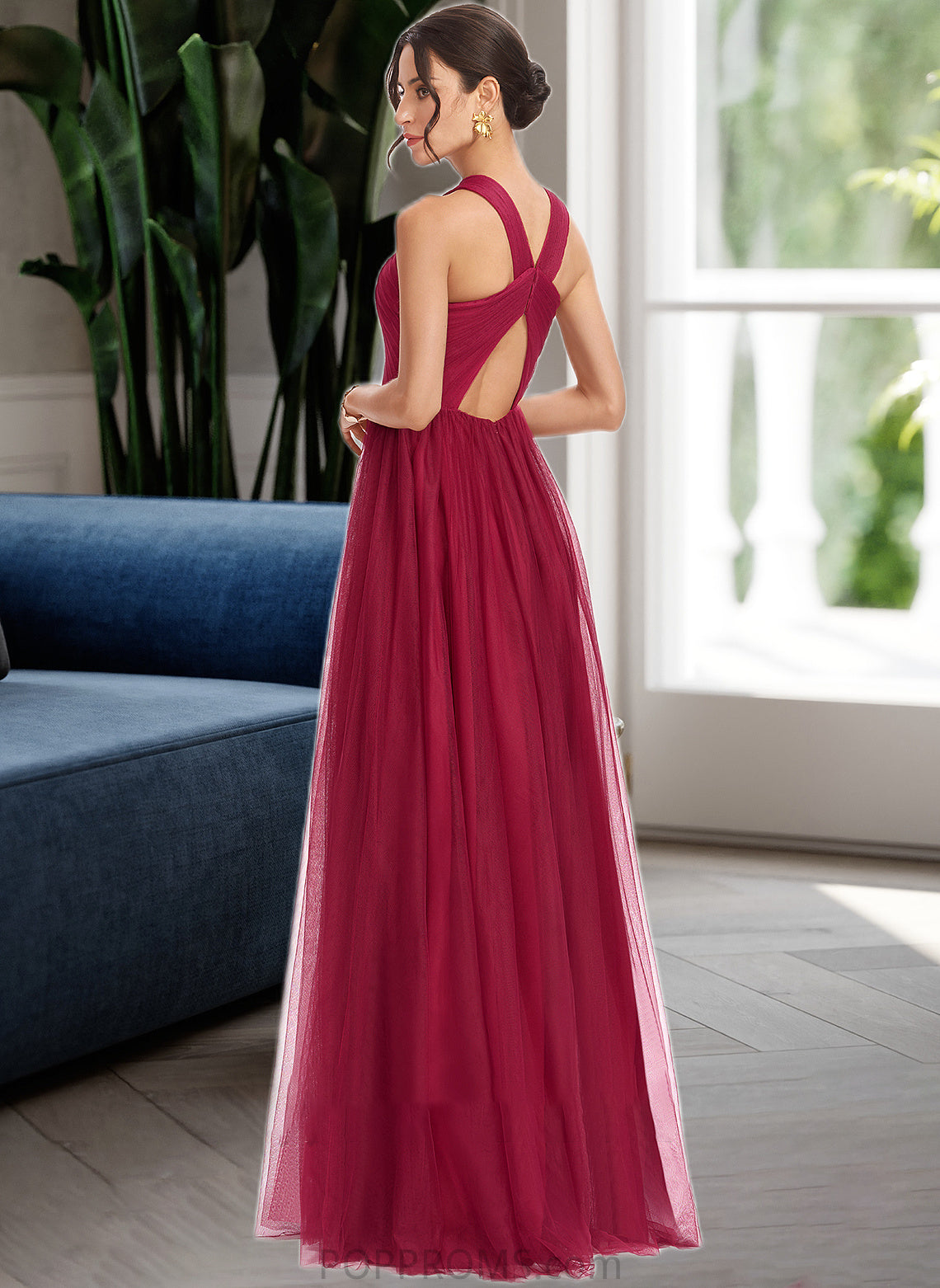 Rylie A-Line Halter Floor-Length Bridesmaid Dress With Ruffle PP6P0013274