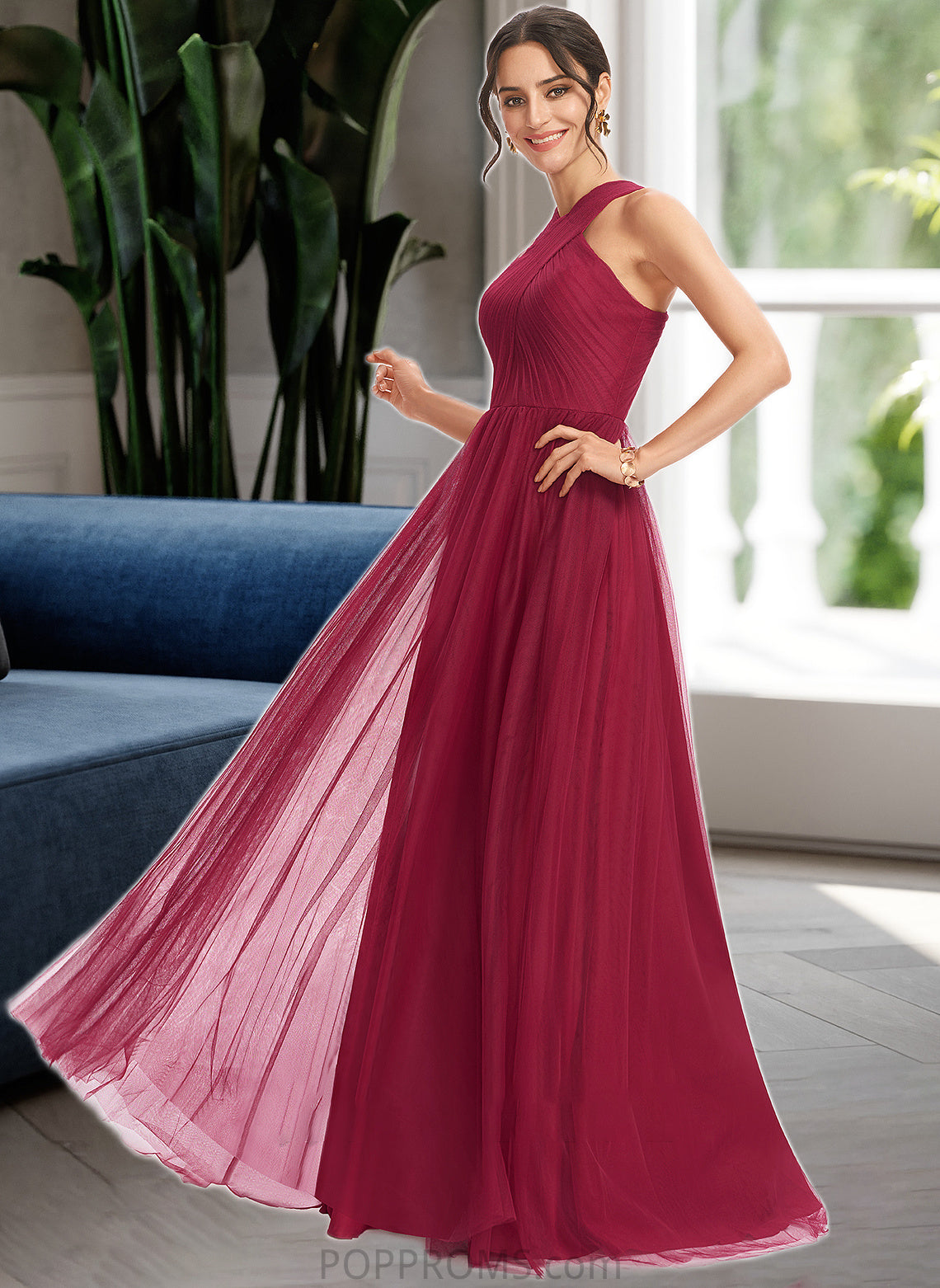 Rylie A-Line Halter Floor-Length Bridesmaid Dress With Ruffle PP6P0013274