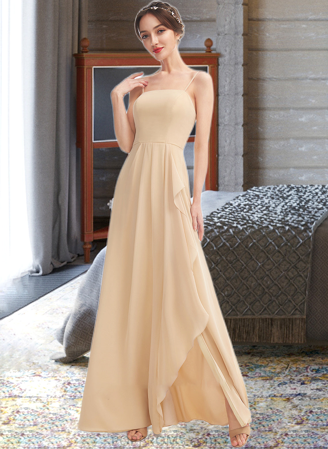 Libby A-Line Square Neckline Floor-Length Bridesmaid Dress With Split Front PP6P0013275